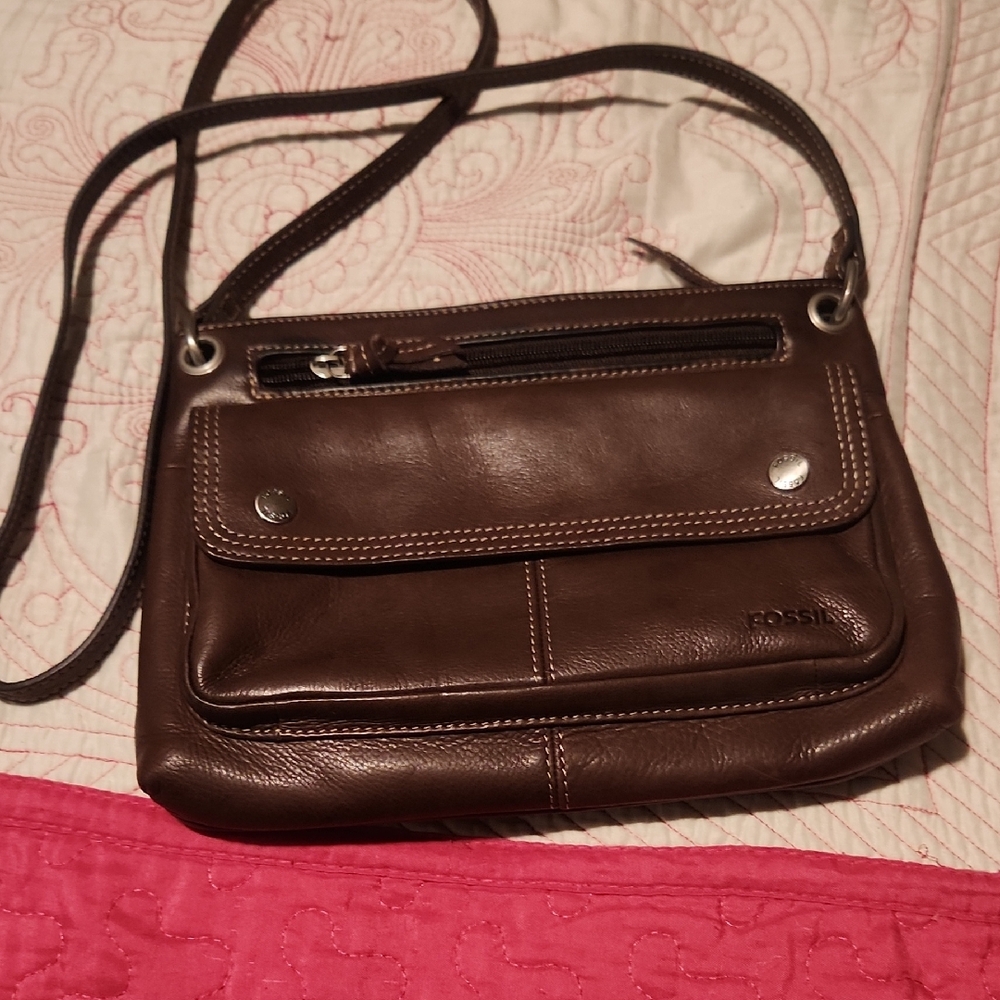 Fossil Dark Brown Leather Crossbody Bag